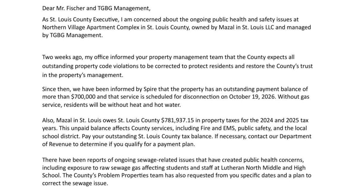 Sam Page sends letter to Northern Village landlords